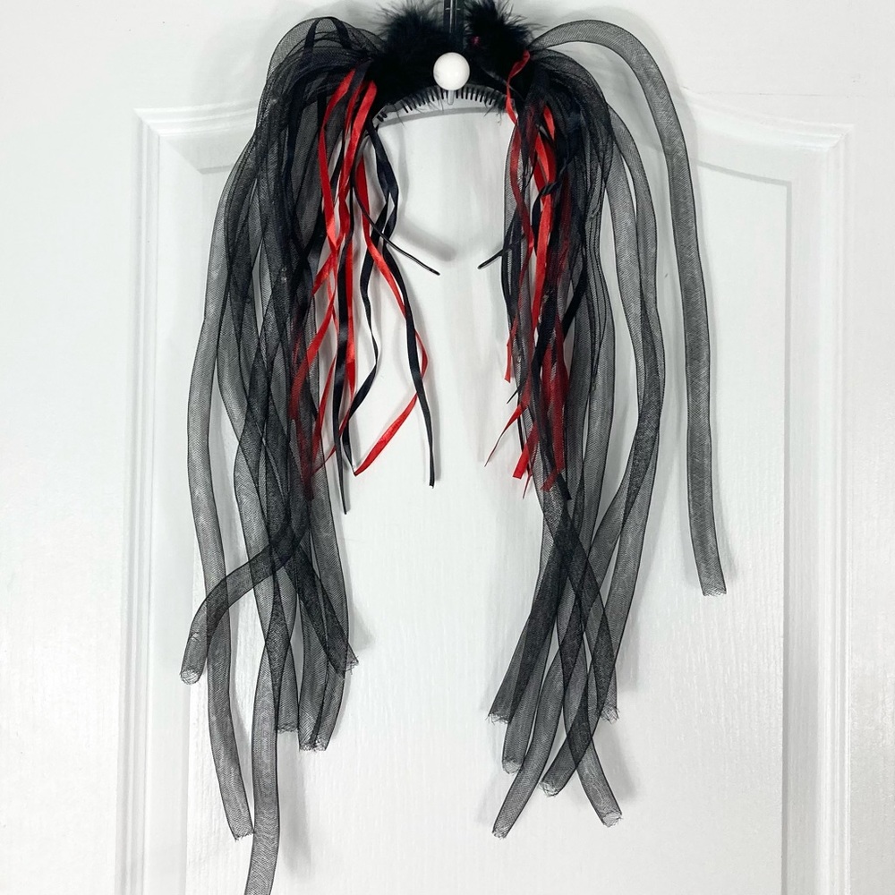Nwot Headband Halloween Red-Ribbons-Satin Black-Tubes